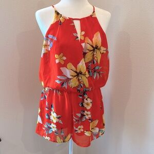 A. Byer Tropical Floral Romper Orange Large
